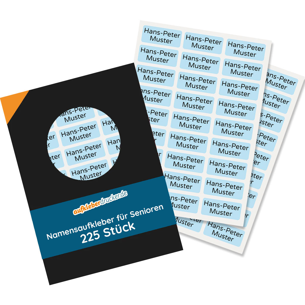 225 kleine, zweizeilige Namensaufkleber für Senioren, 30x13 mm, aufkleberdrucker.de, einfache Anwendung, klare Beschriftung
