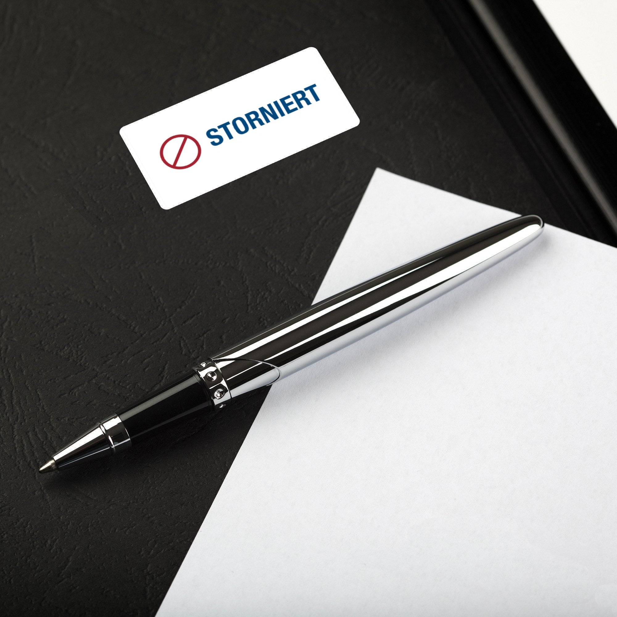 Aufkleber mit Piktogramm „Storniert“ in 60x30 mm, 250 Stück, rollbares Etikett, für Kennzeichnung und Organisation.