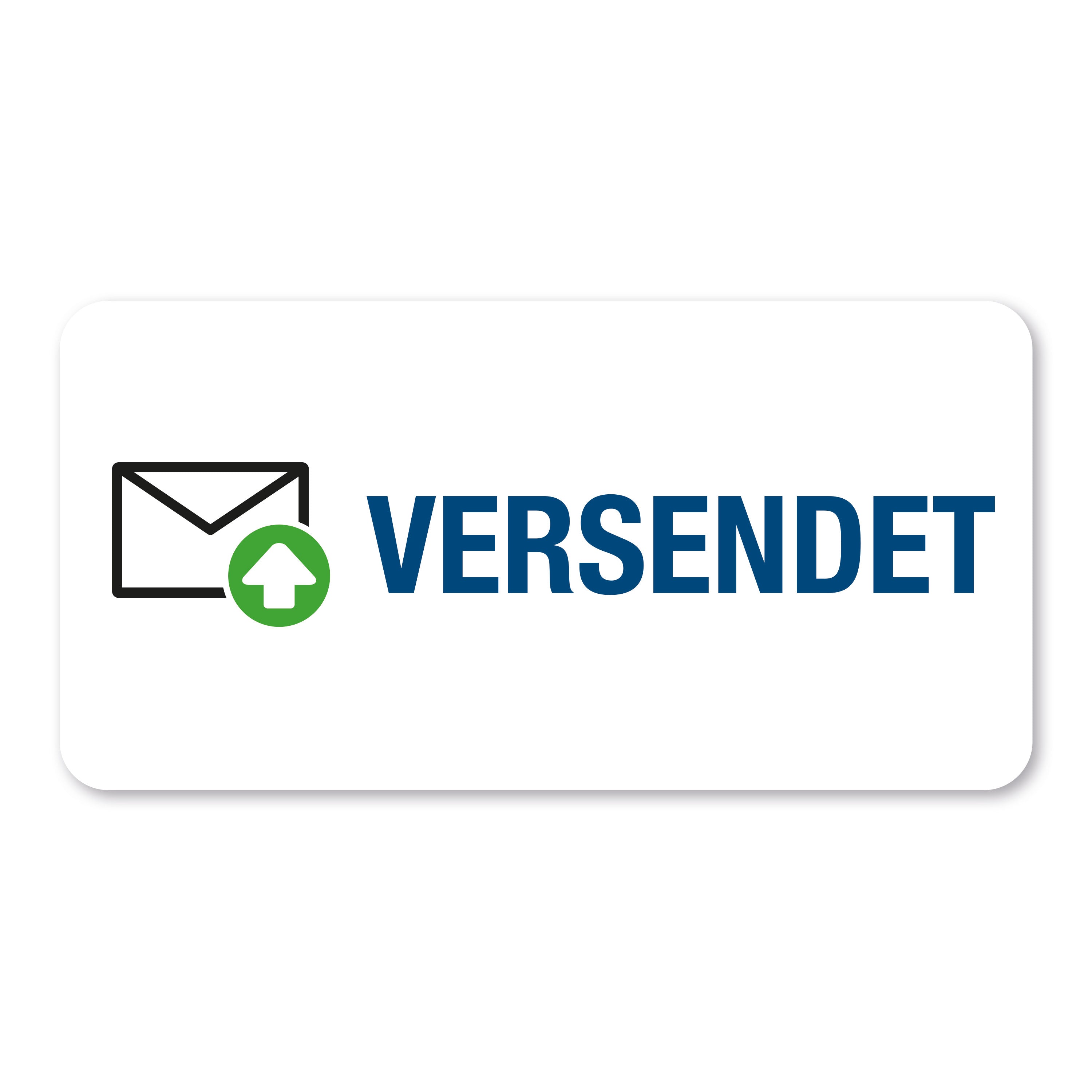 Aufkleber mit Piktogramm "Versendet" auf 60x30 mm Rollenetiketten, 250 Stück, für Versand- und Logistikzwecke.
