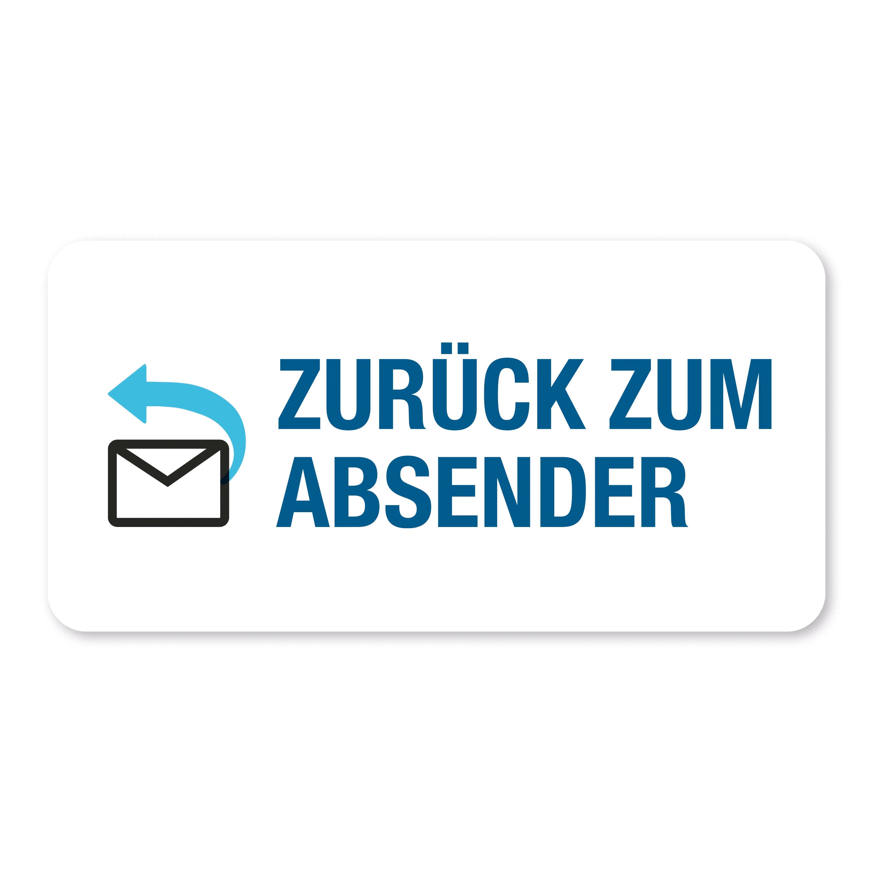 Piktogramm-Aufkleber "Zurück zum Absender" auf Rolle, 60x30 mm, 250 Stück, für Versandetiketten, aufkleberdrucker.de