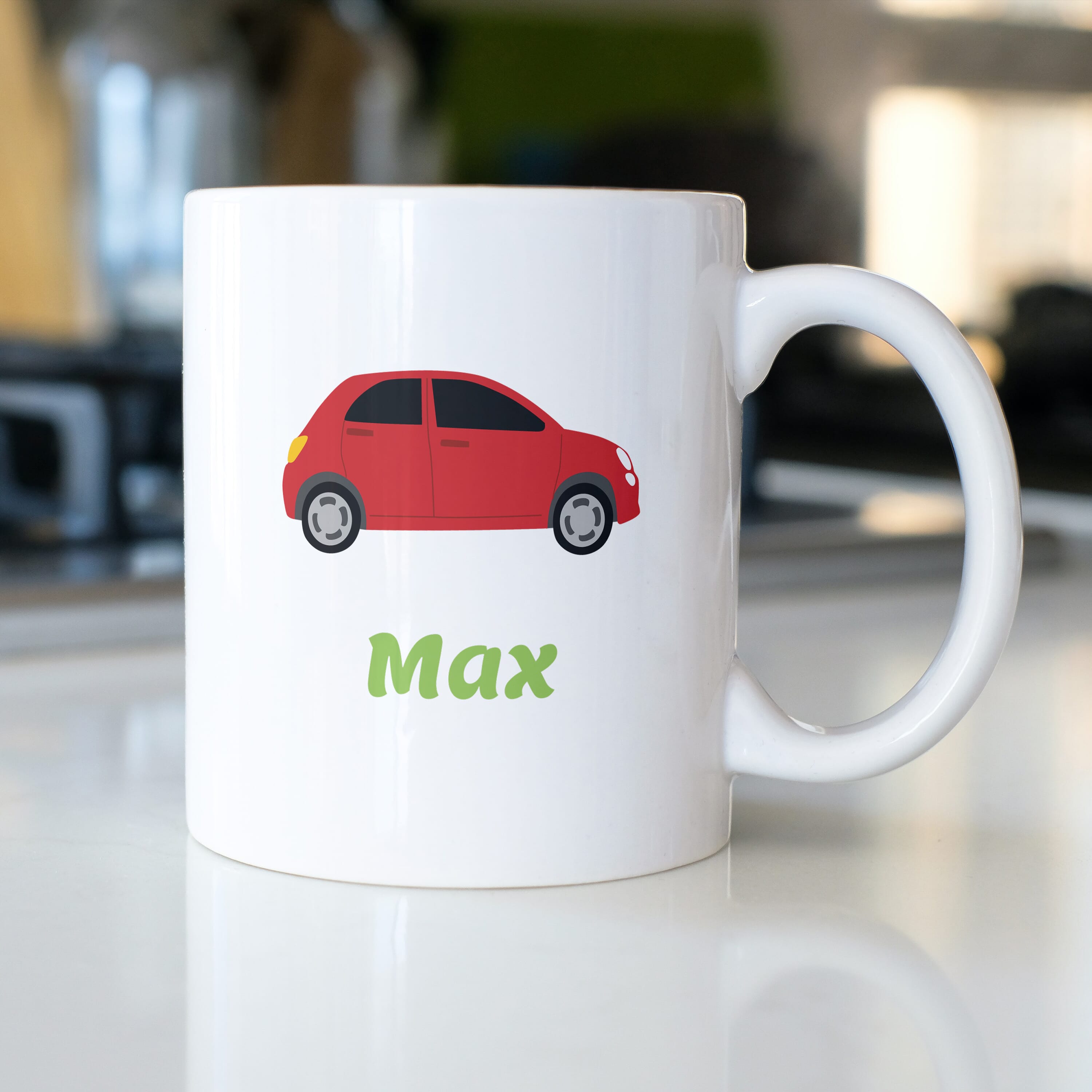 Weiße Keramiktasse mit Kindermotiv und individuellem Druck, geeignet für personalisierte Geschenke, von gravur-fabrik.de