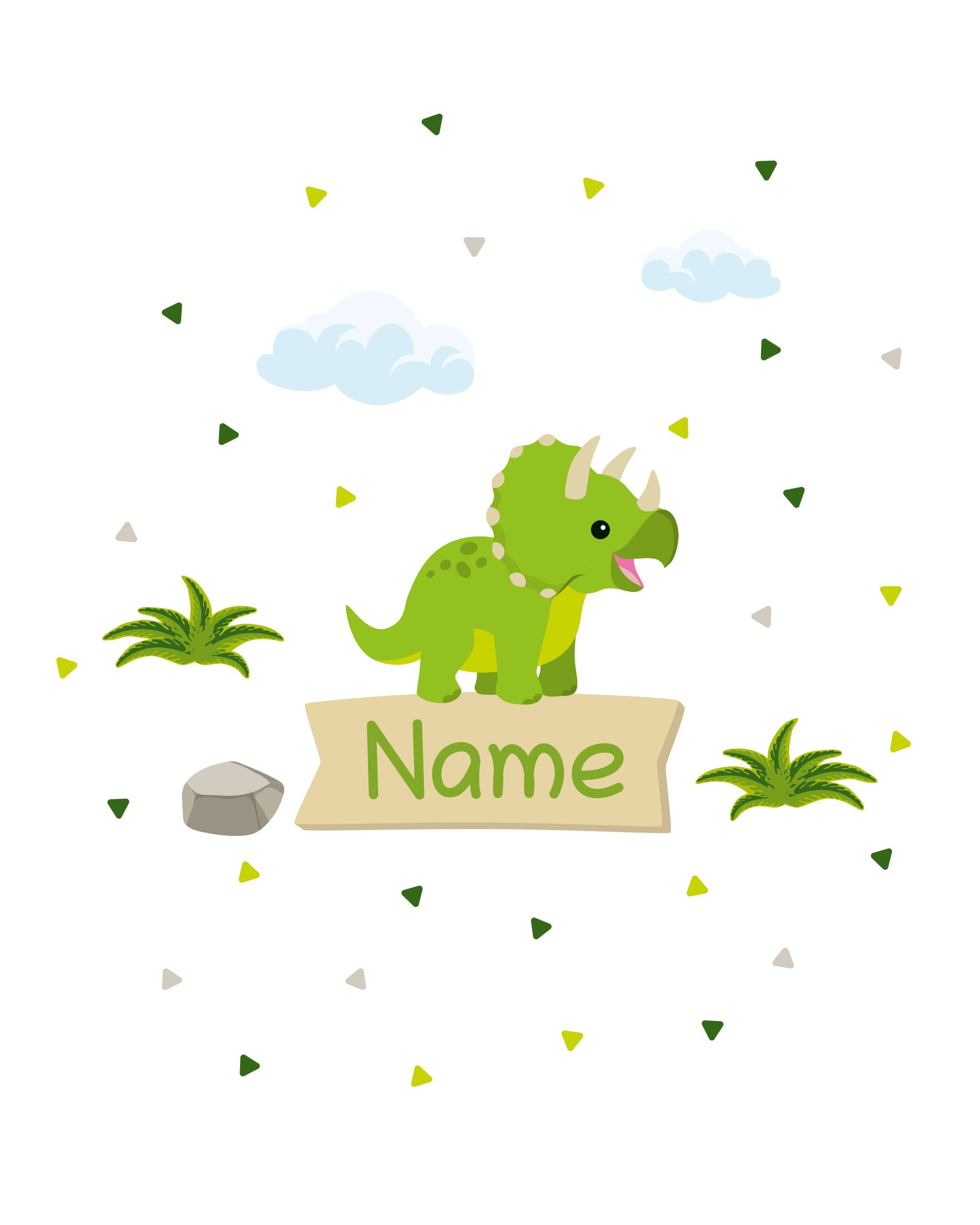 Individualisierbarer Dino-Türaufkleber für Kinderzimmer, buntes Dinomotiv, kinderfreundliches Design, aufkleberdrucker.de