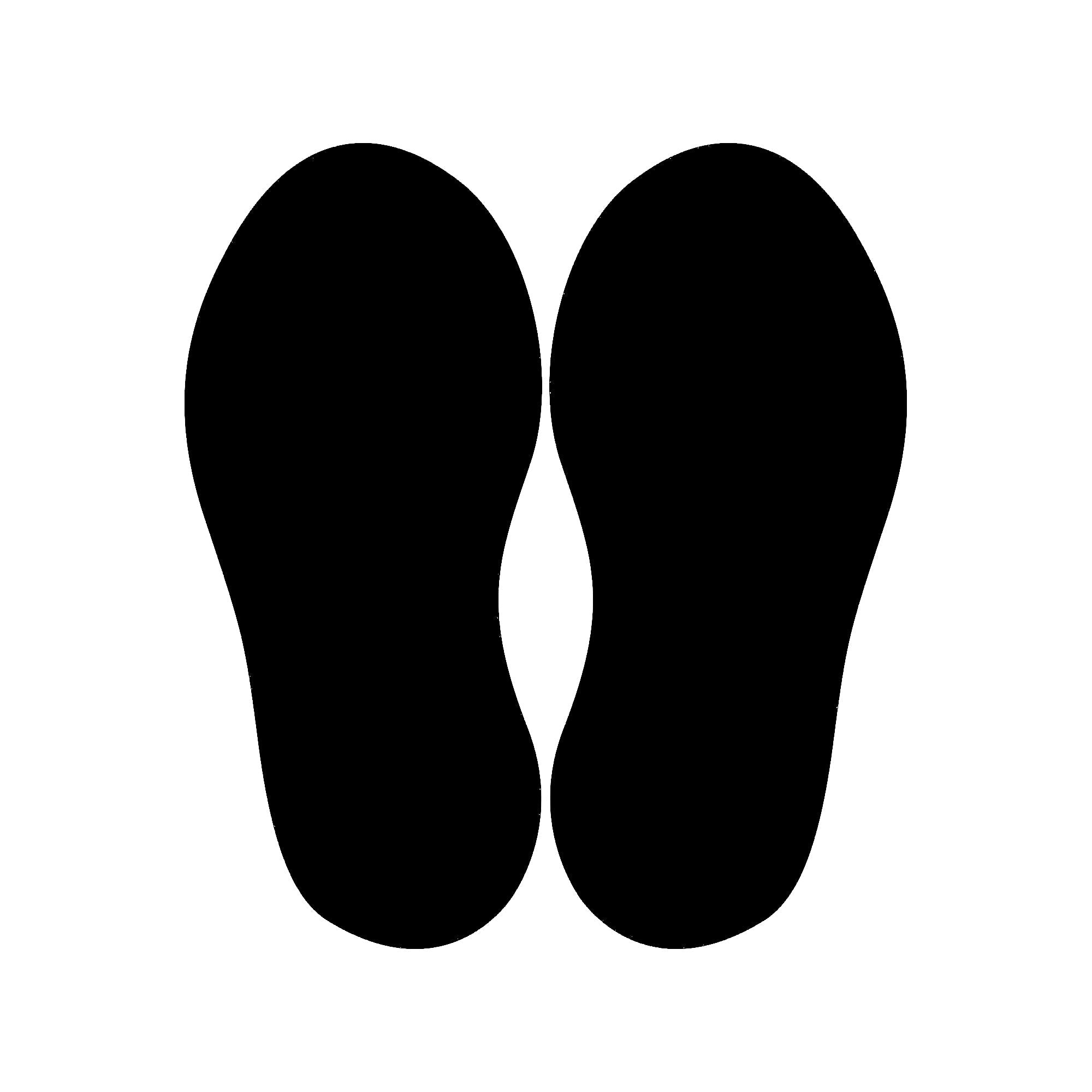 Fußbodenaufkleber für Schuhe, 10 Paar, mit Fußgröße 250x110 mm, von aufkleberdrucker.de, zeigt beschriftete Fußpaare auf Boden.