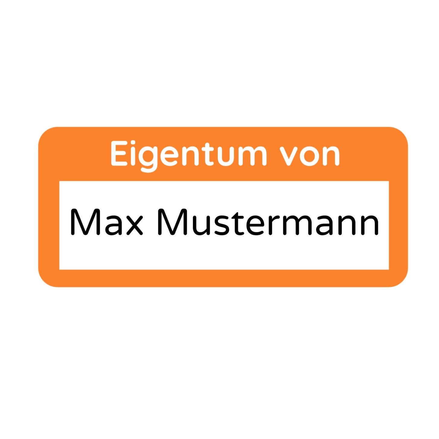 Kleine personalisierte Eigentum-Aufkleber in Orange, 30 Stück, 30x13 mm, für Inventar- und Eigentumskennzeichnung.