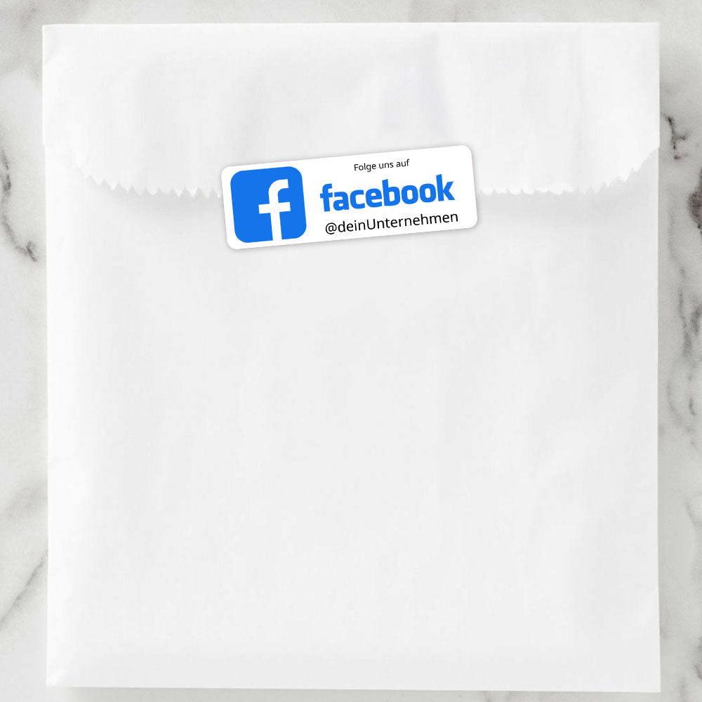 Zwei Bögen individuelle Facebook Social-Media Aufkleber, 72 Stück, 60x20 mm, bunt, für personalisierte Dekorationen.