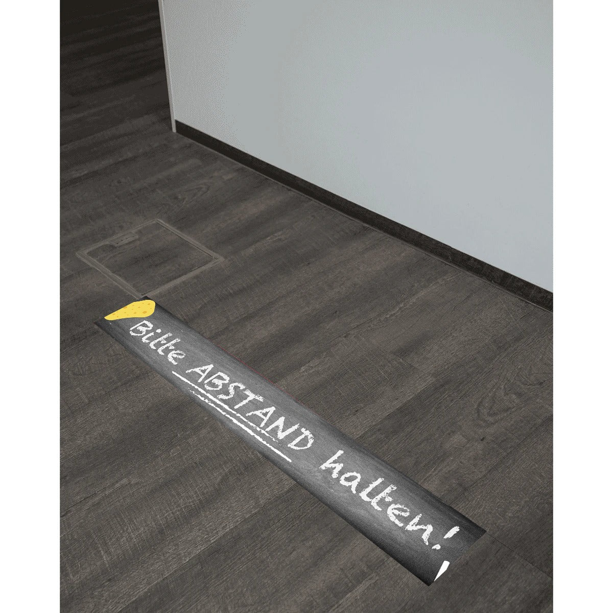 Fußbodenaufkleber Kreide mit Abstand halten, 1000x150 mm, aufkleberdrucker.de, selbstklebender Bodenaufkleber für Sicherheit
