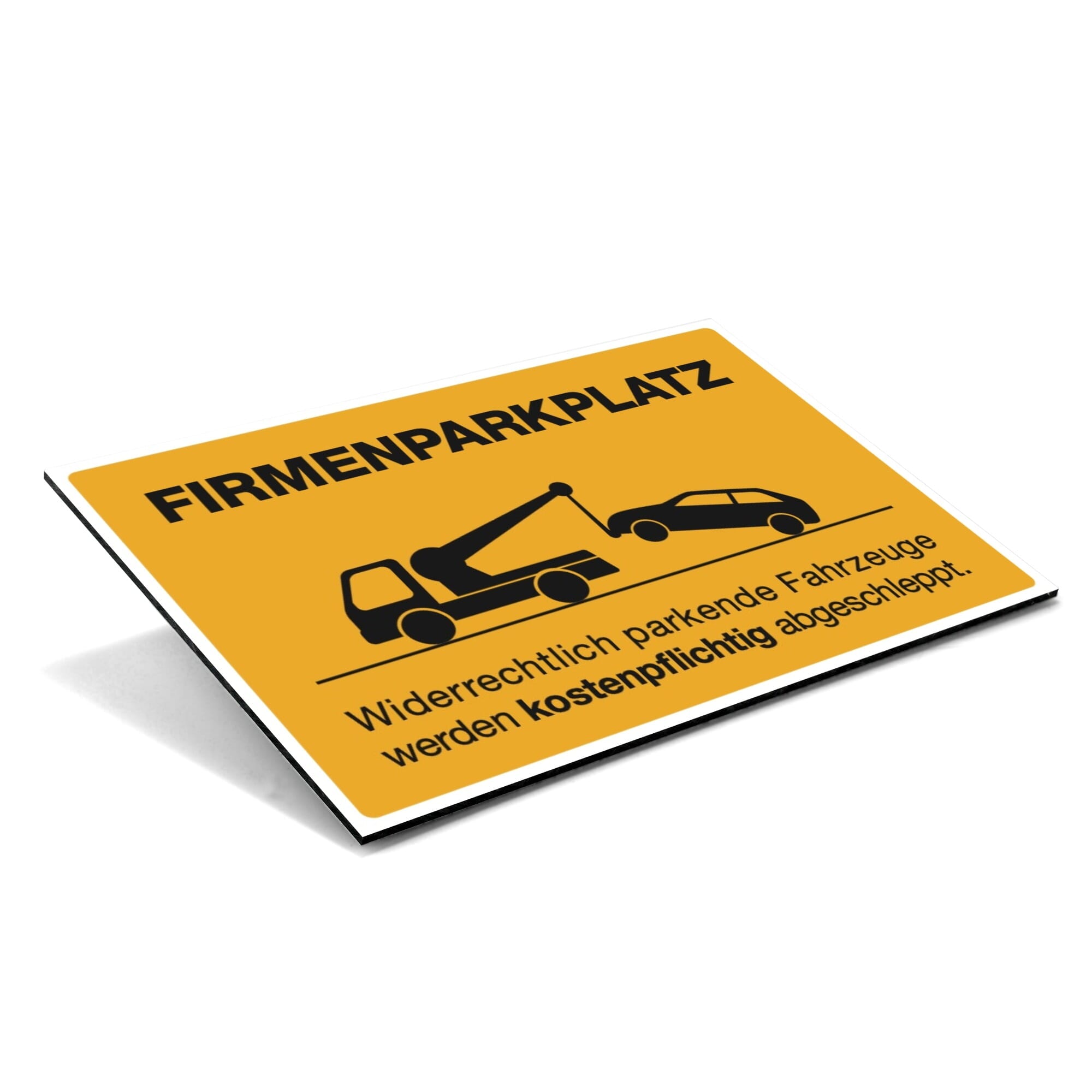Gelbes Aluminium-Verbundschild für Firmenparkplatz, 200x300x4 mm, mit klarer Signalgestaltung und wetterbeständiger Oberfläche.