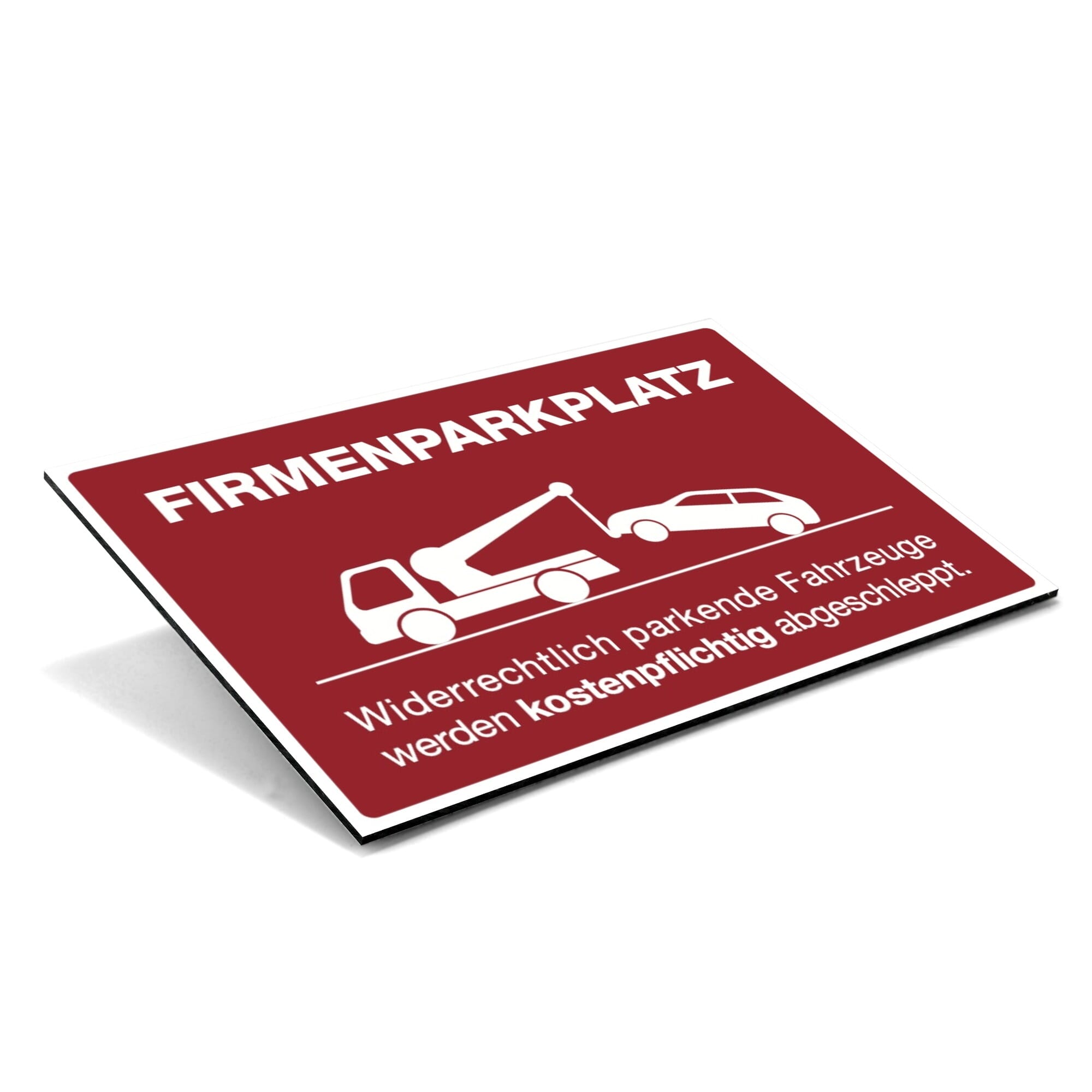 Rotes Aluminium-Schild für Firmenparkplatz, 200x300x4 mm, aufkleberdrucker.de, mit Signalrot-Farbe und klarer Beschriftung