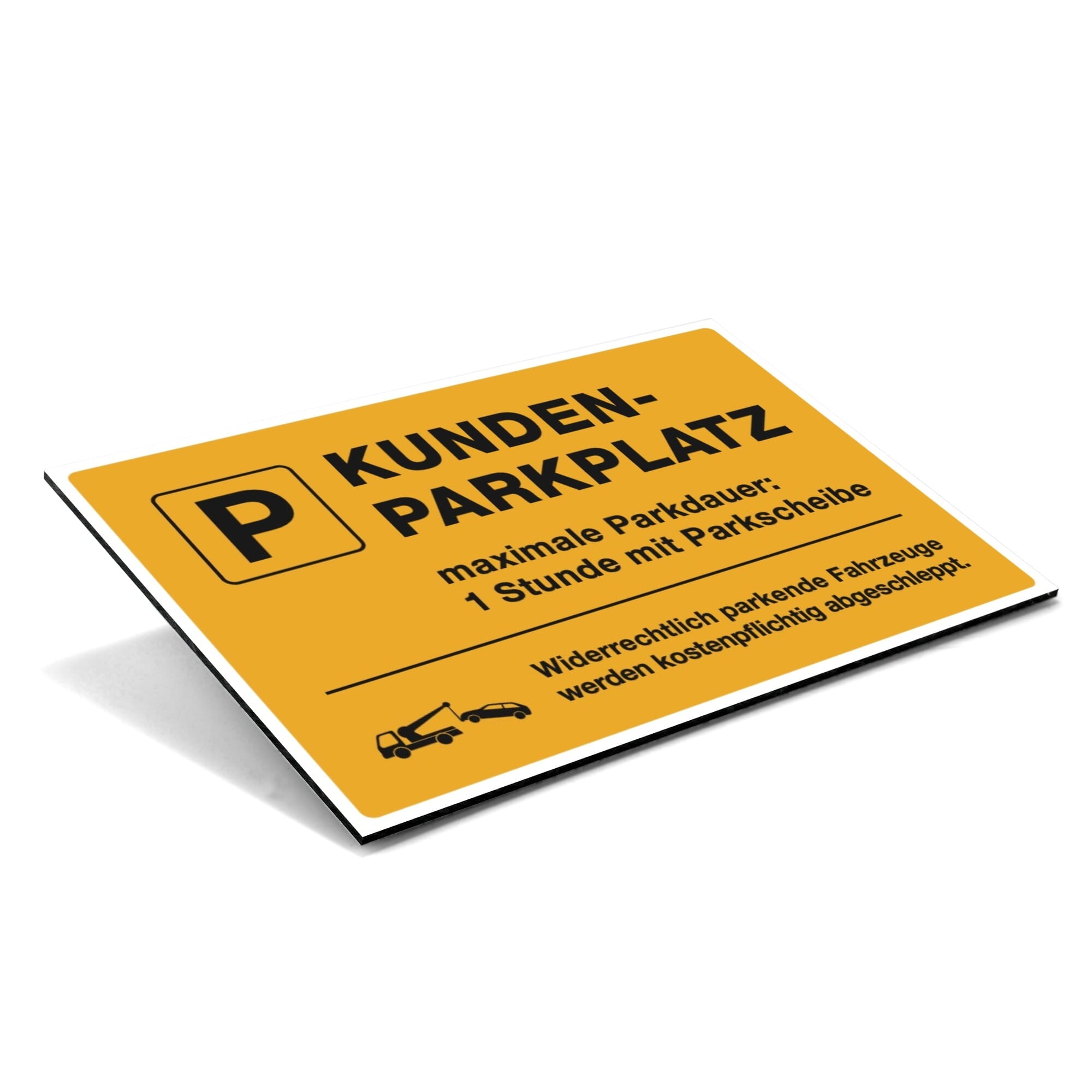 Alu-Verbundschild in Signalgelb für Kunden-Parkplatz, maximale Parkdauer, 300x200x4 mm, mit klarer Kennzeichnung