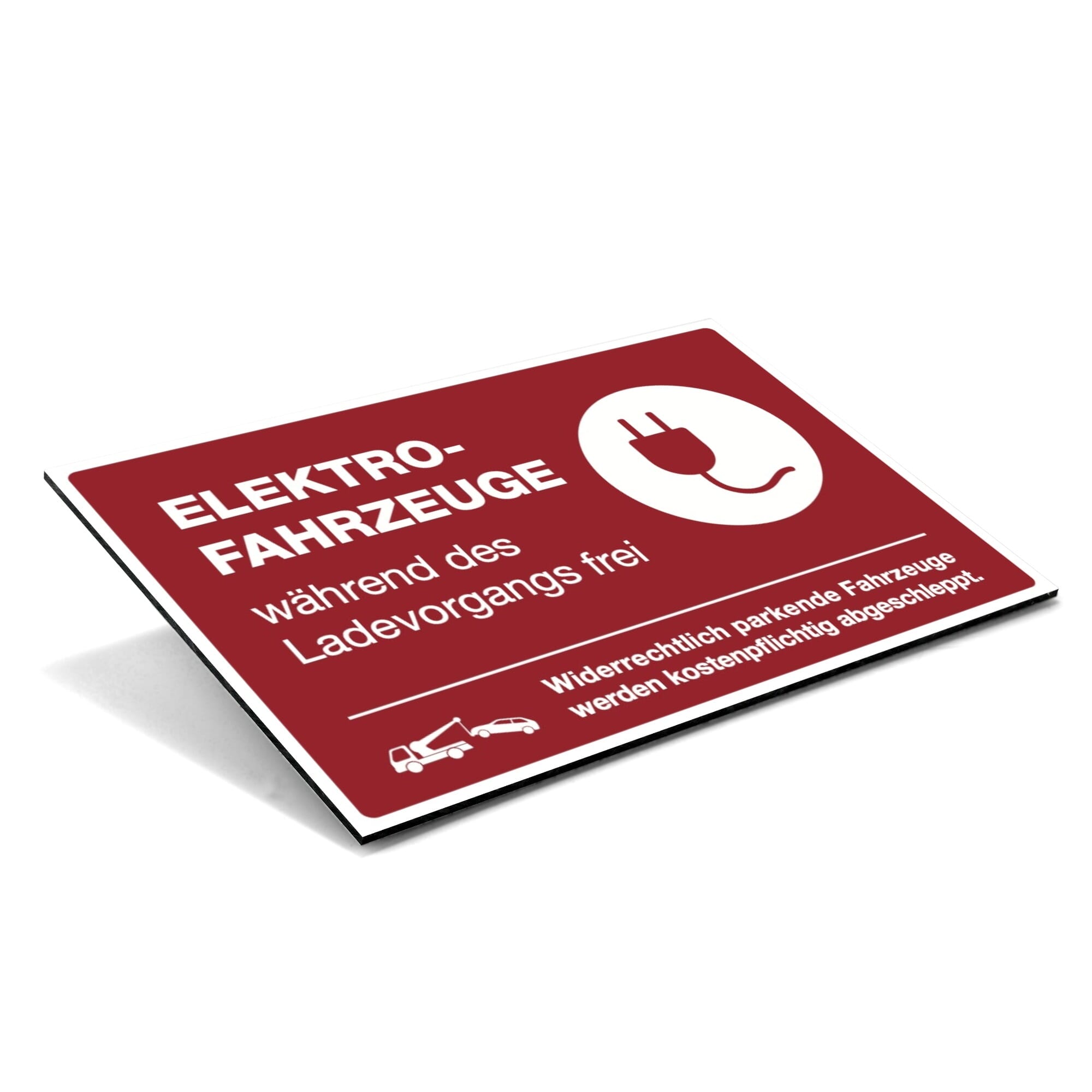 Alu-Verbundschild für Elektro-Fahrzeuge in Signalrot, 300x200x4 mm, mit schwarzer Beschriftung, wetterfest und langlebig