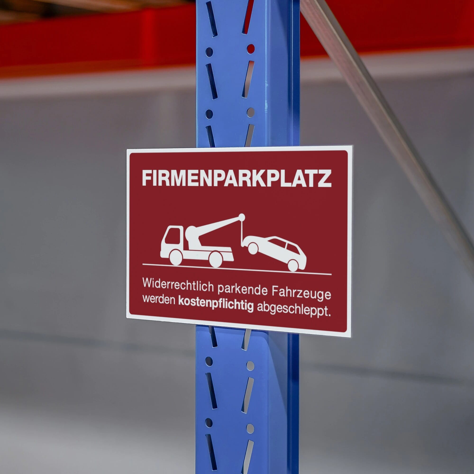 Rotes Alu-Verbundschild für Firmenparkplatz, 200x300 mm, mit weißem Signalrot, wetterfest und langlebig, von aufkleberdrucker.de
