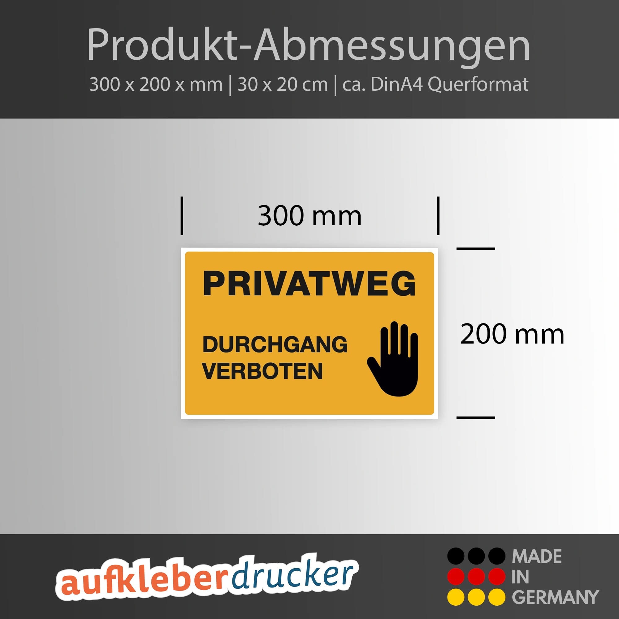 Gelber Aluminium-Verbundschild "Privatweg - Durchgang Verboten" mit 300x200 mm, wetterfest und langlebig.