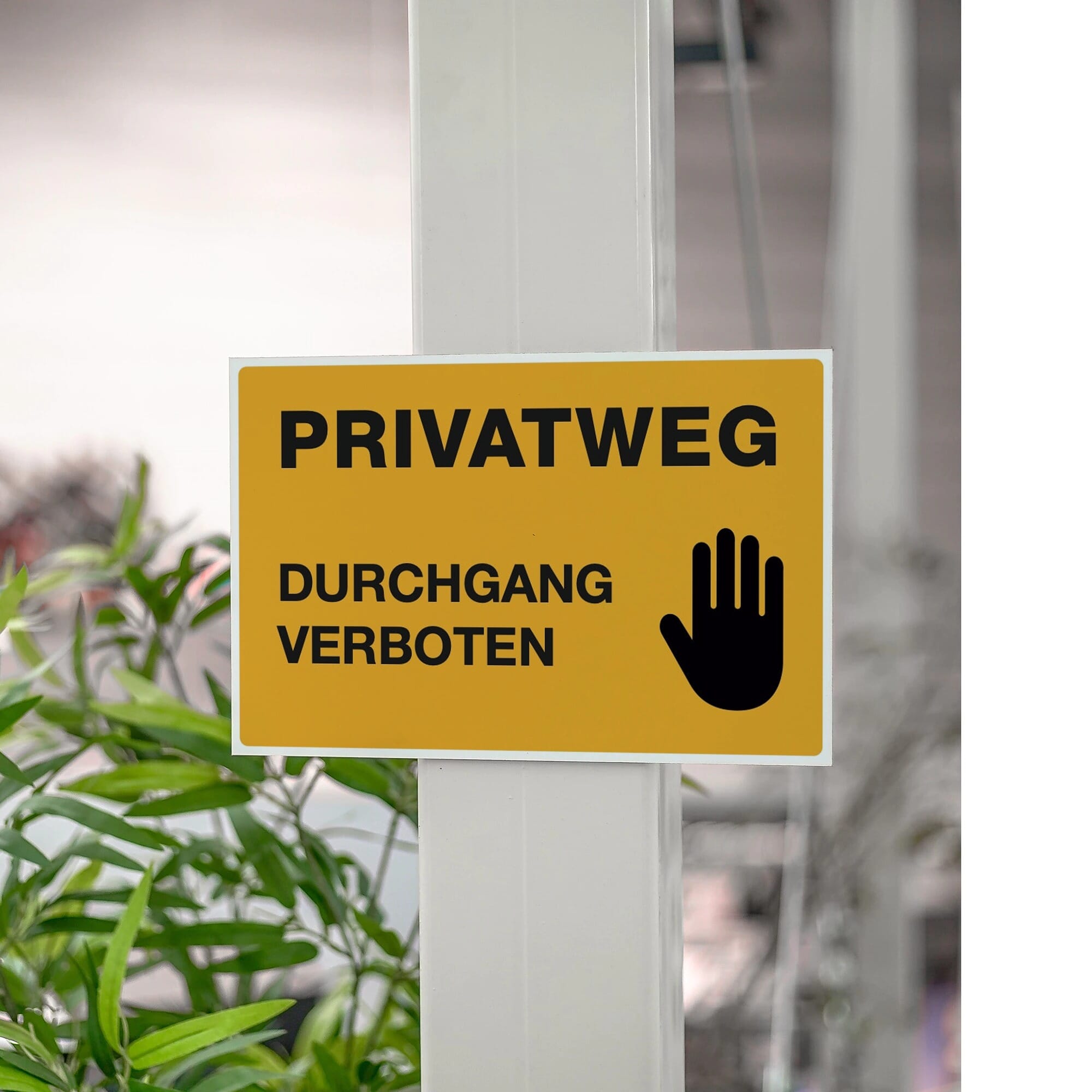Gelber Aluminium-Verbundschild "Privatweg - Durchgang Verboten" 300x200mm, wetterfest, mit klarer Warnbotschaft.