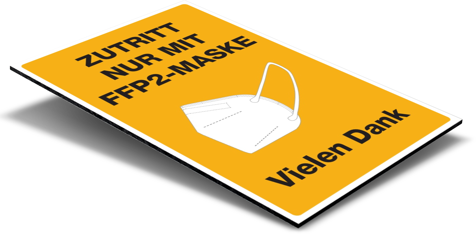 Gelber Alu-Verbundschild mit Zutrittsverbot nur mit FFP2-Maske, 200x300 mm, von aufkleberdrucker.de