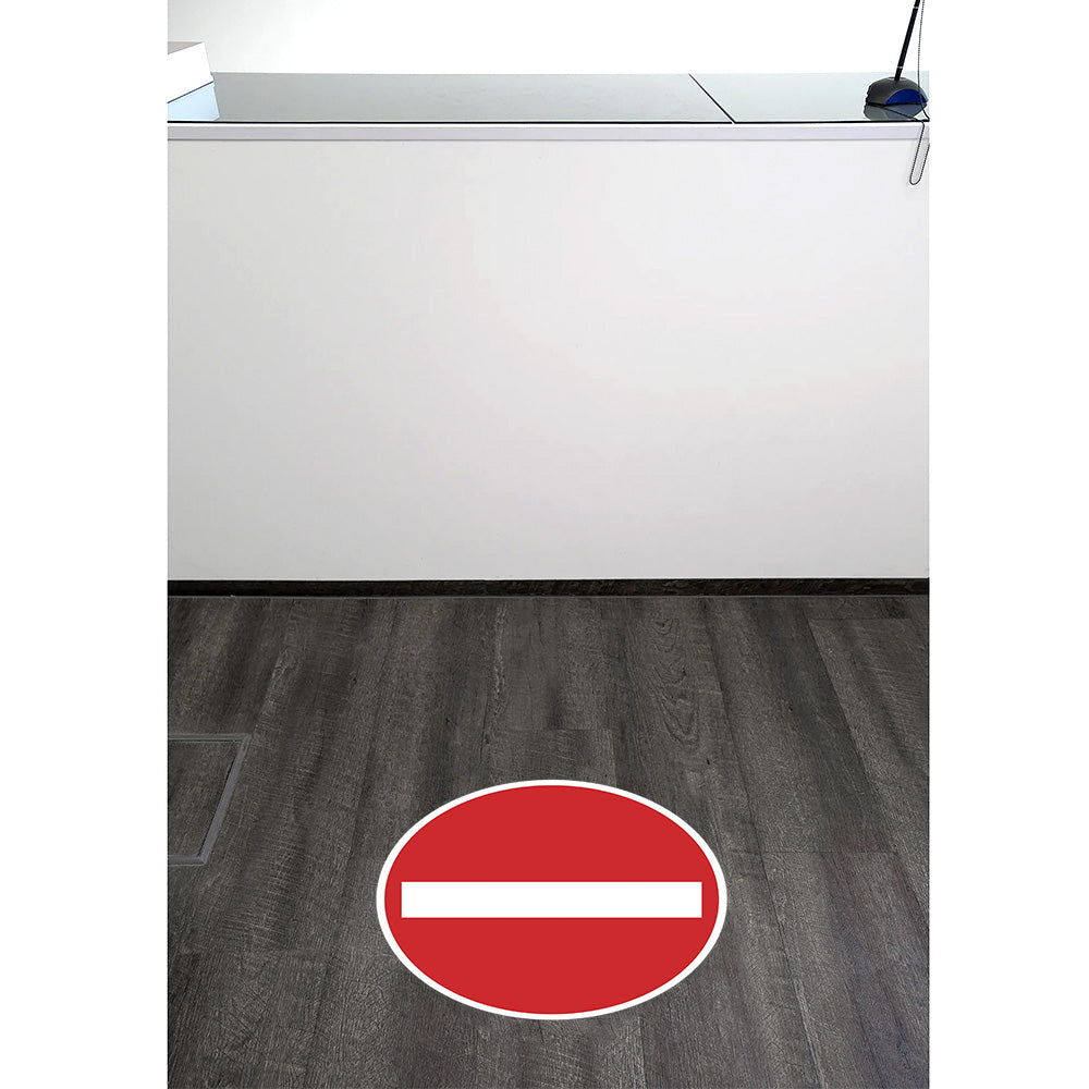 Fußbodenaufkleber "Durchgang verboten" in 300x300 mm, gelbe Bodenmarkierung mit schwarzer Schrift, für Sicherheitskennzeichnung