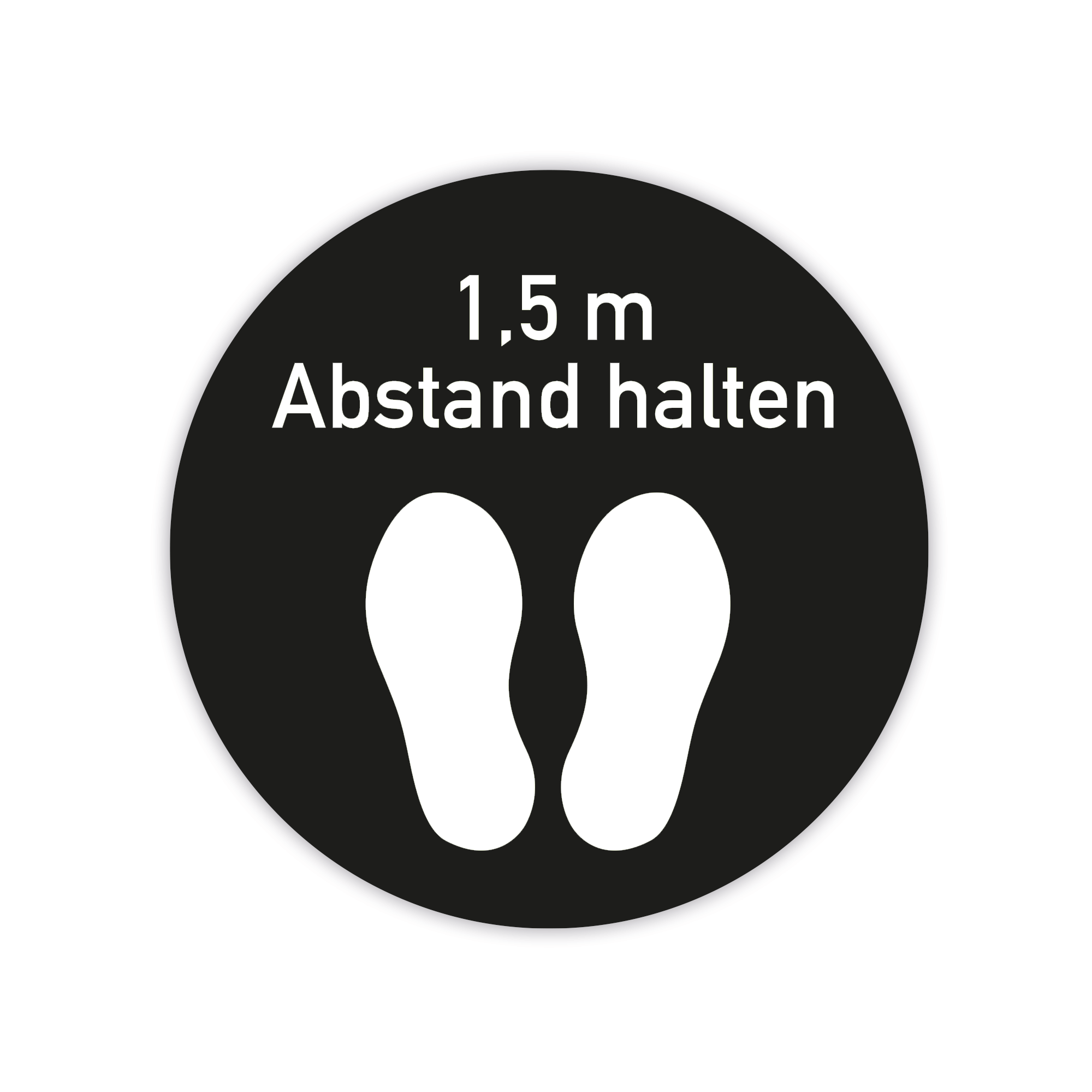 Weißer Fußbodenaufkleber mit 1,5 m Abstand halten, 300 x 300 mm, für soziale Distanz auf glatter Oberfläche.